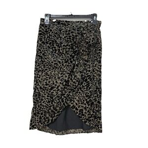 Rachel Zoe Women's Sz S Leopard Burnout Velvet Faux Wrap Ruffle Midi Skirt Black